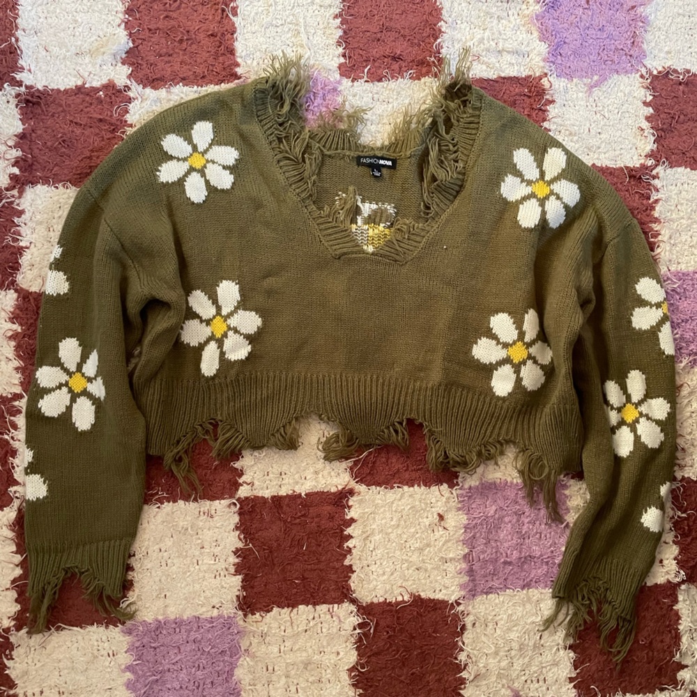 Fashion Nova Olive Knit Cropped Sweater
